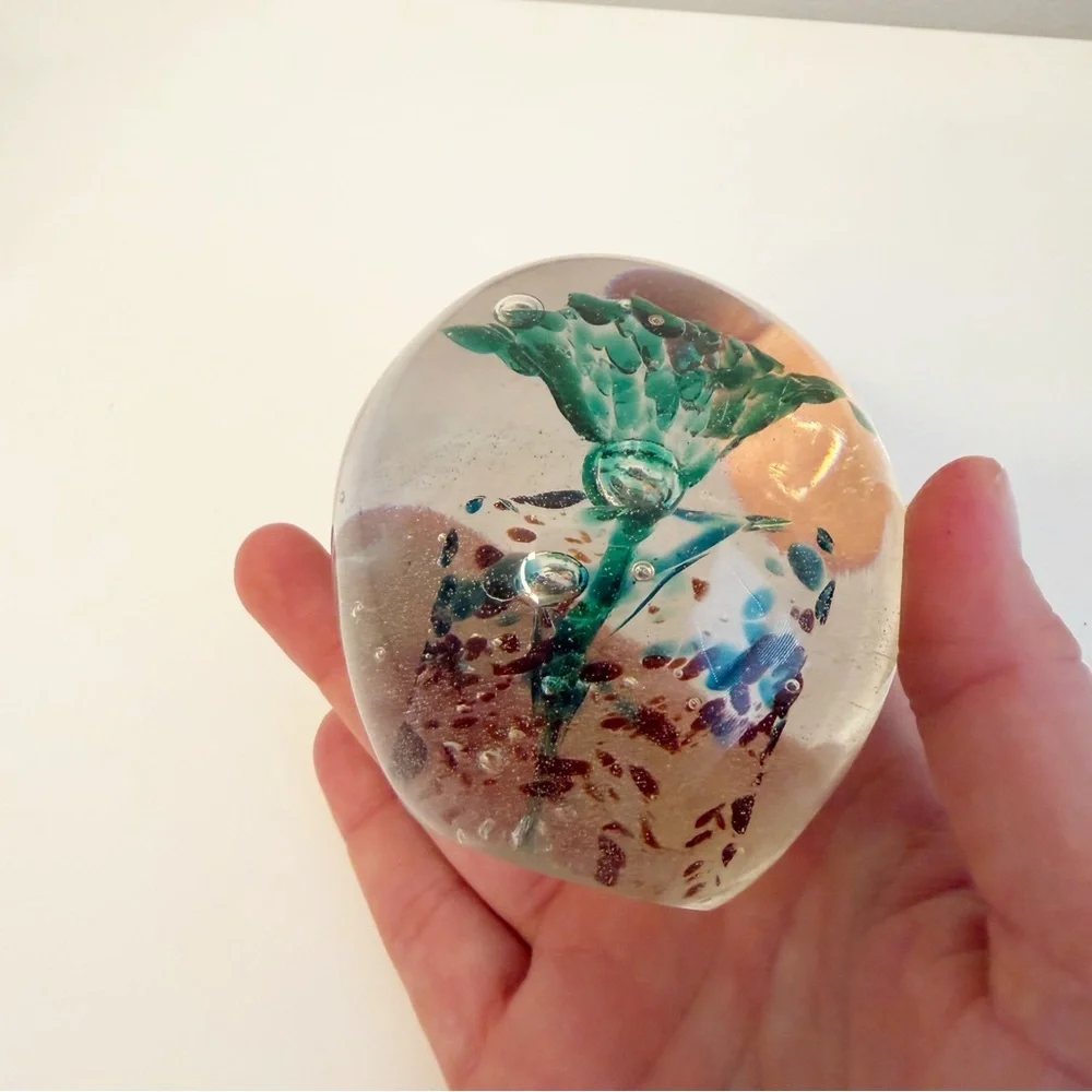 Vintage blown glass floral paperweight.